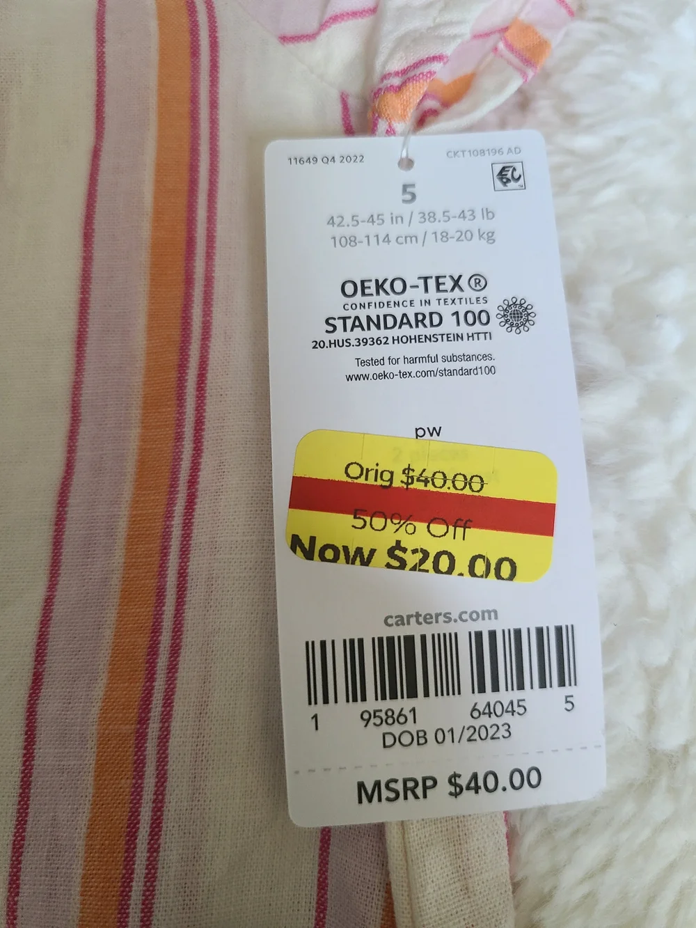 Carter's Striped Pink & Orange Girls Top Size 5